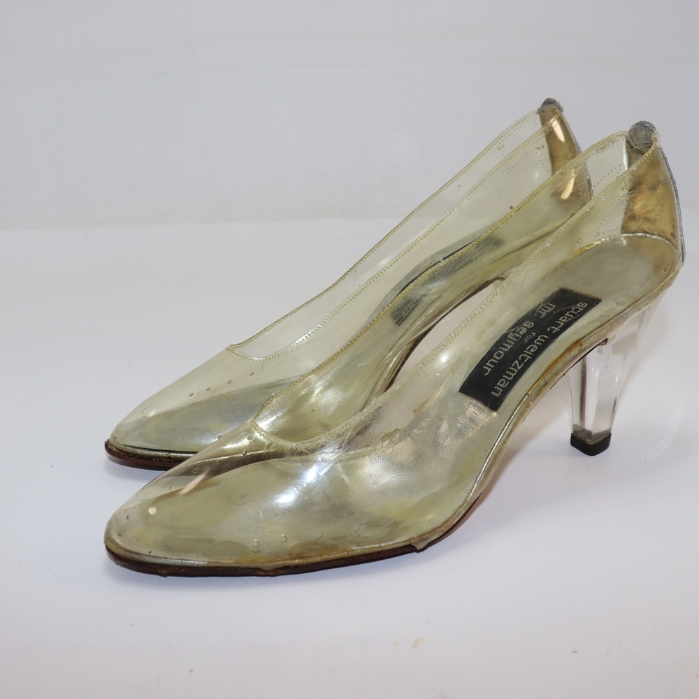 Stuart Weitzman Pumps 9.5 Clear Womens Lucite Heel Vintage Cinderella AS IS